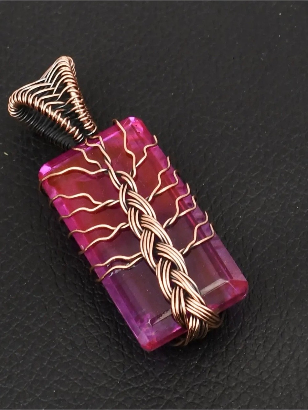 Handmade 💜 Pink & Purple Pendant with Copper Wire Tree of Life